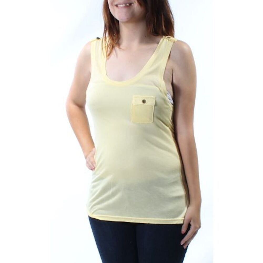 COLOR STORY Womens Yellow Sleeveless Scoop Neck Top S